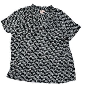 Philosophy, Flamingo  Palm Print, Smocked Neckline Black / White Short Sleeve